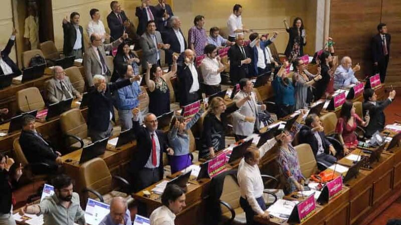 Diputados celebran aprobación de ley de paridad de género en el Congreso.