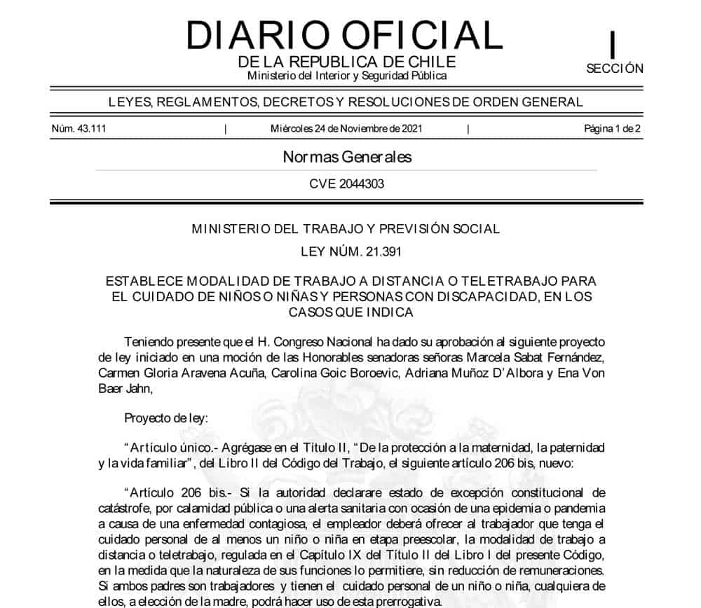 Captura de diario oficial de Chile