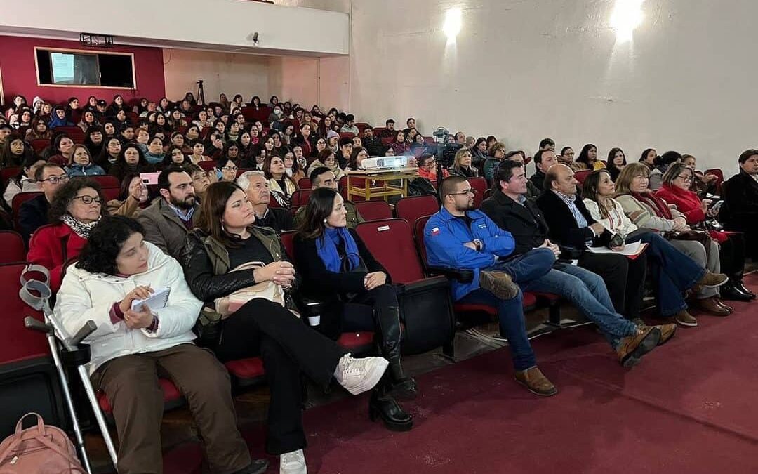 Foto dentro de un auditorio de un instituto donde aparecen casi todos los asientos ocupados con personas que están atentas a la charla.