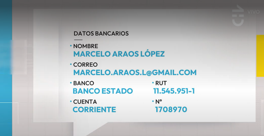 Imagen con datos de cuenta bancaria en ayuda de Pablo Araos