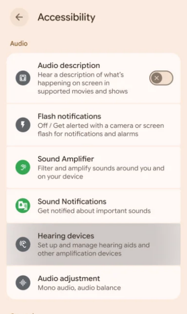 Menú accesibilidad Android Canary