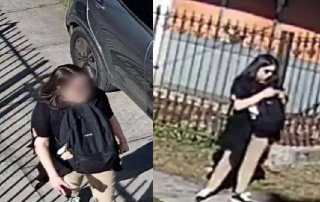 Dos capturas de cámaras de seguridad onde se muestra a una persona caminando (lado izquierdo) y otra revisando un celular (lado derecho)