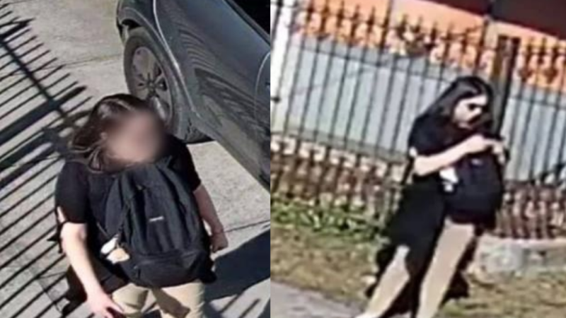 Dos capturas de cámaras de seguridad onde se muestra a una persona caminando (lado izquierdo) y otra revisando un celular (lado derecho)