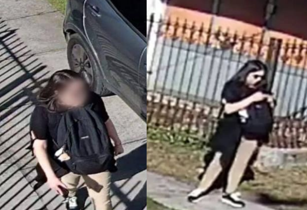 Dos capturas de cámaras de seguridad onde se muestra a una persona caminando (lado izquierdo) y otra revisando un celular (lado derecho)
