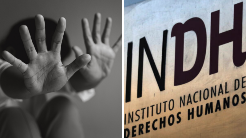 Imagen de personas mostrando las manos y otra del logo de INDH