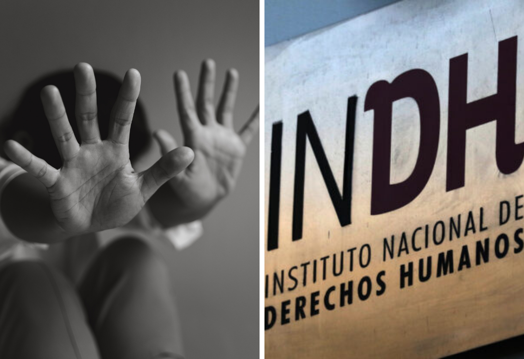 Imagen de personas mostrando las manos y otra del logo de INDH