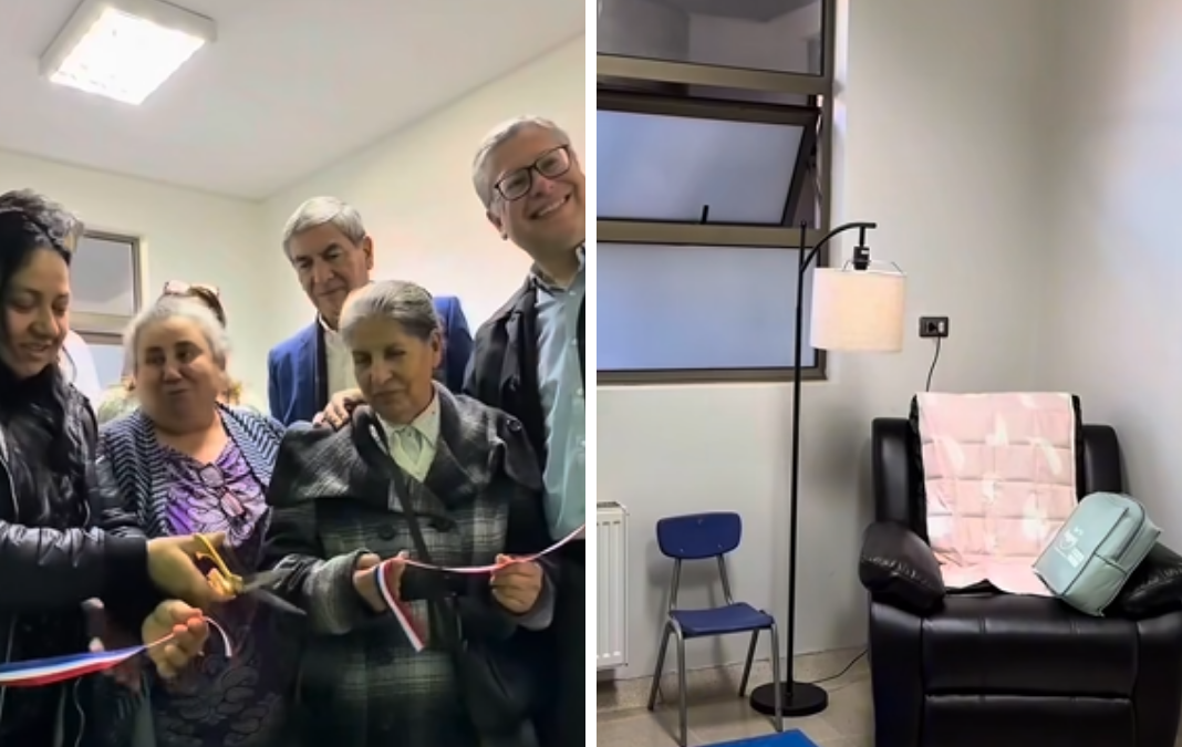 5 personas cortando una cinta y una sala de calma