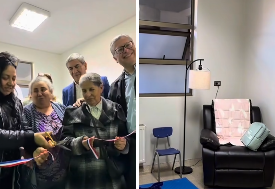 5 personas cortando una cinta y una sala de calma