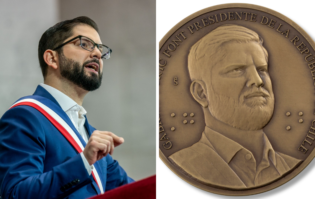 Expresidente Boric y Medalla conmemorativa de él