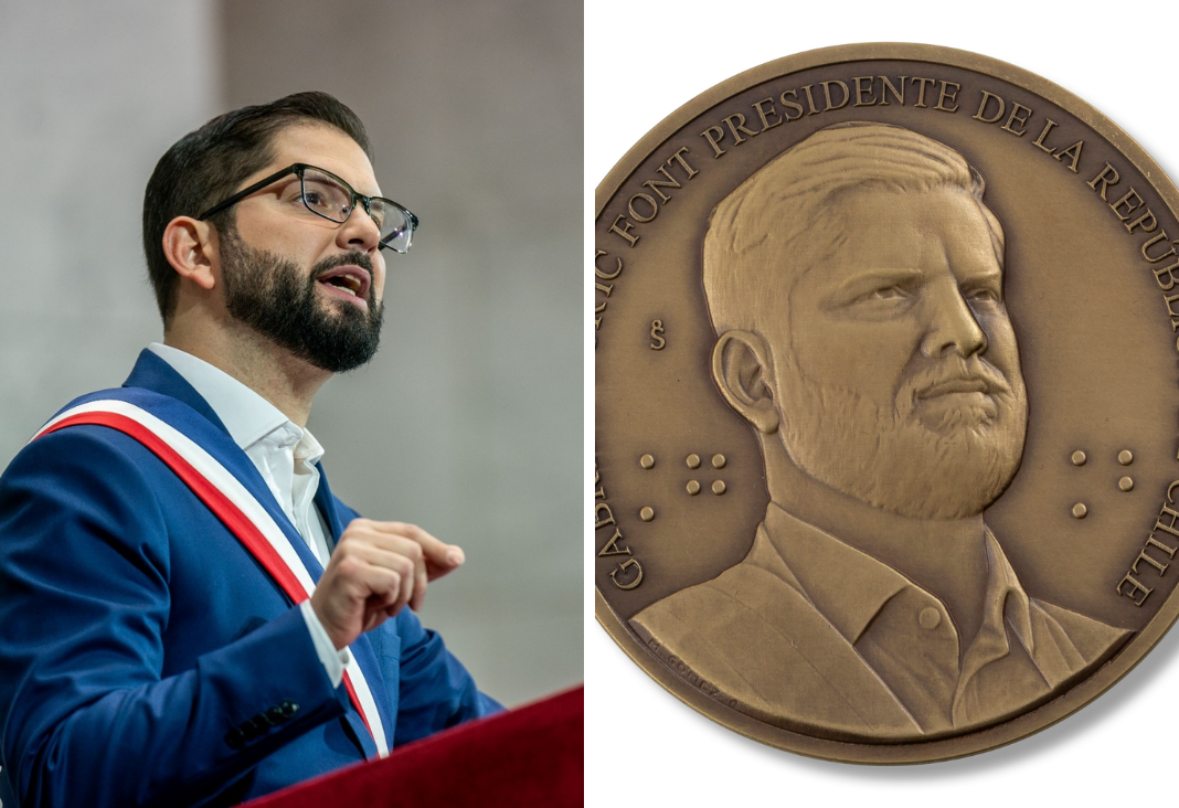 Expresidente Boric y Medalla conmemorativa de él
