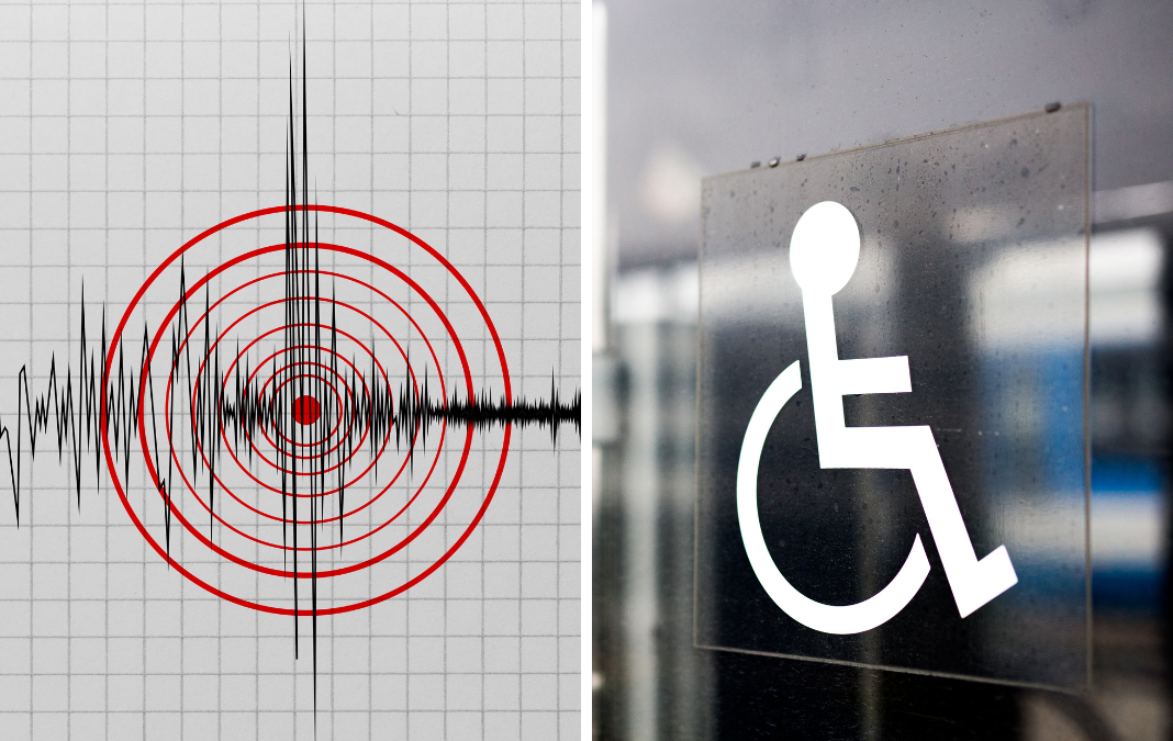 dibujo de sismo y signo de discapacidad