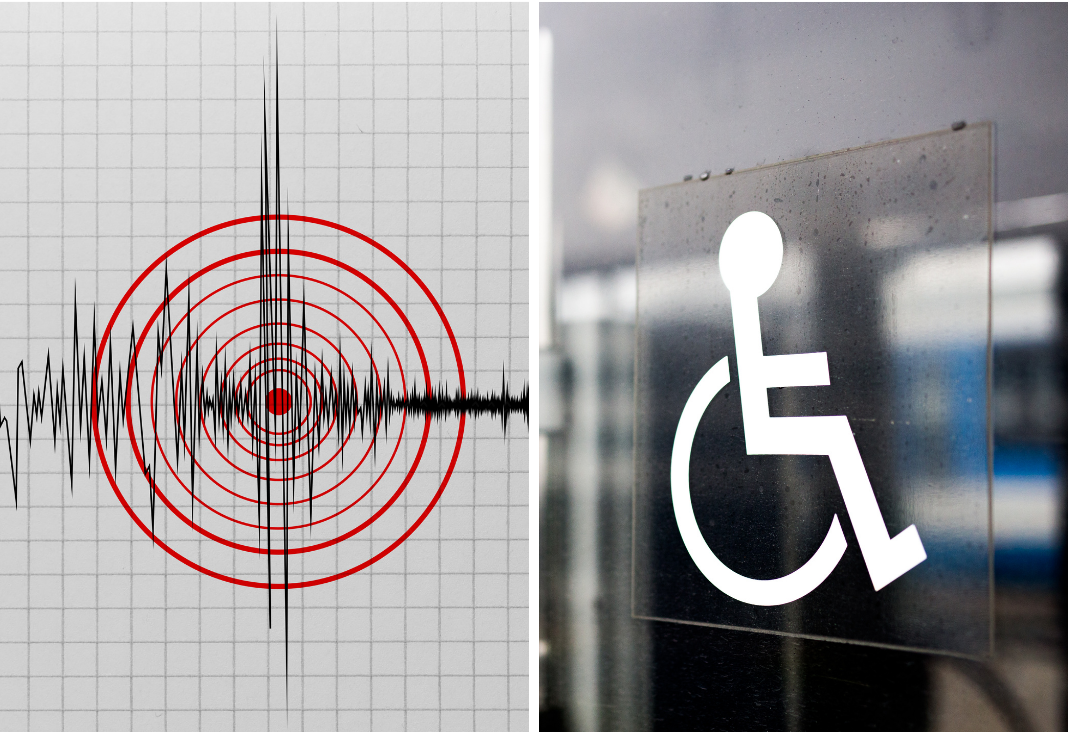 dibujo de sismo y signo de discapacidad