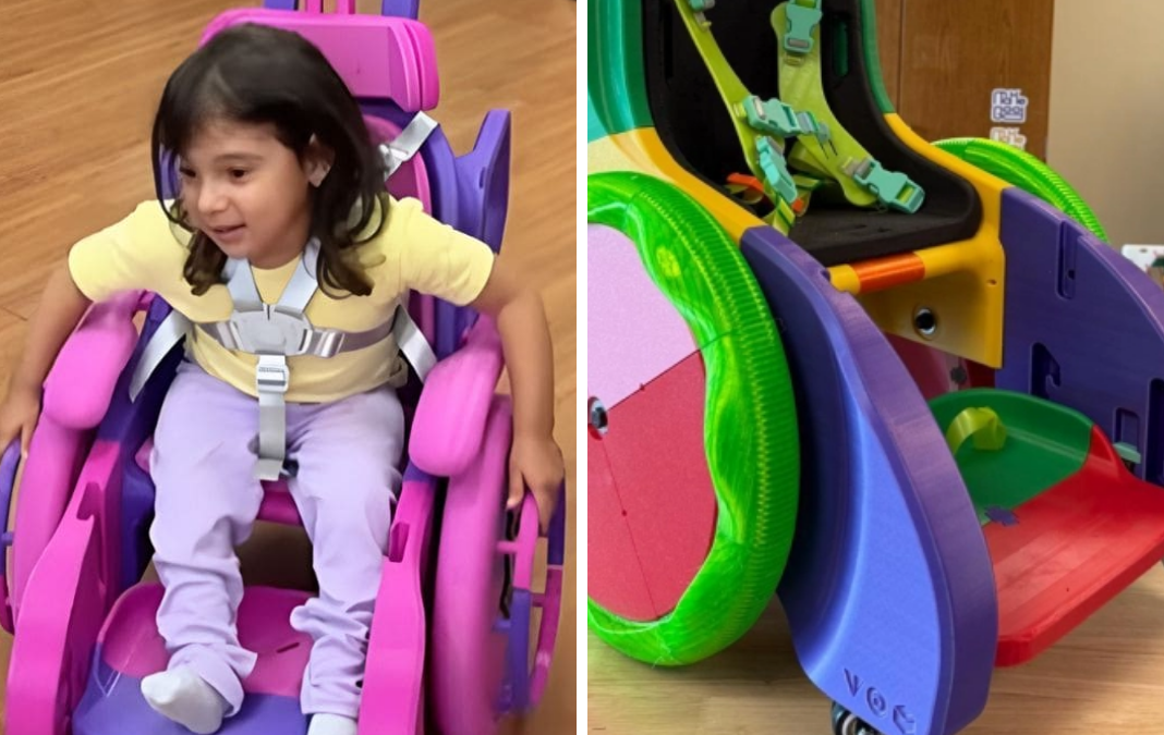 Una niña en una silla de ruedas rosada | Silla de ruedas infantil