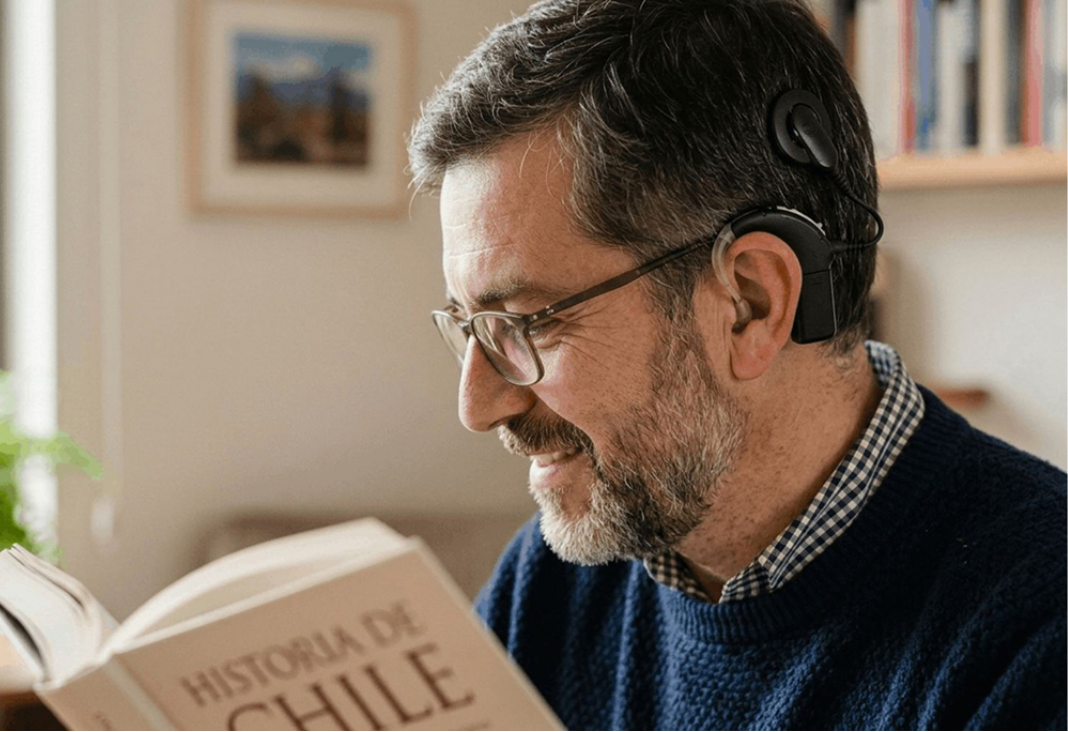 Hombre con implante coclear leyendo un libro
