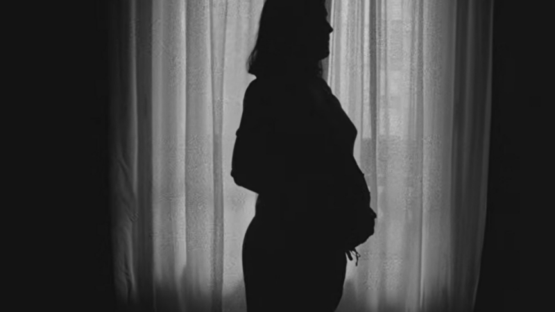 Silueta mujer embarazada en blanco y negro
