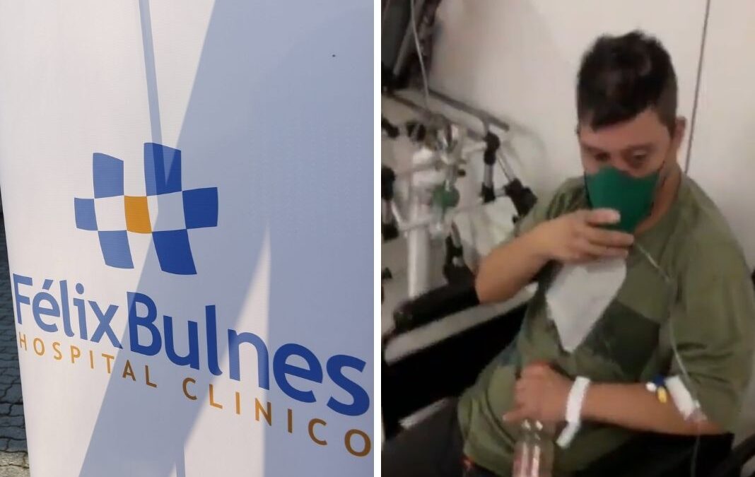 Pendón hospital félix bulnes | hombre sentado con mascarilla