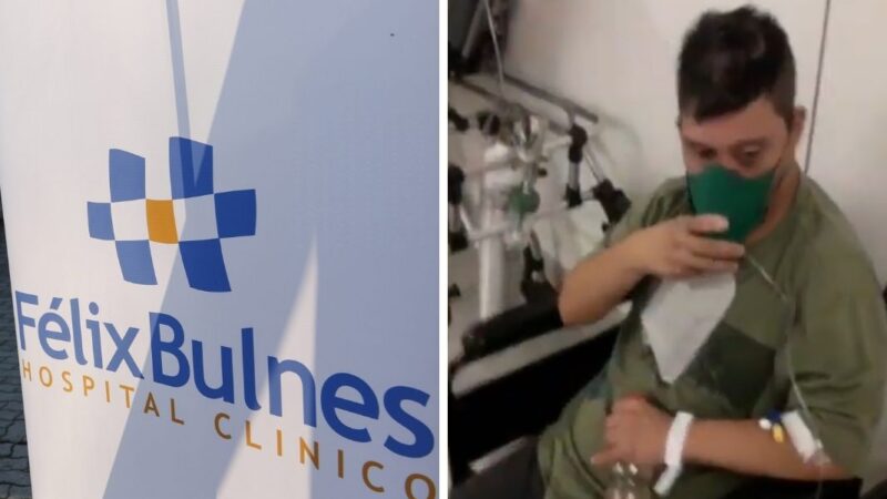 Pendón hospital félix bulnes | hombre sentado con mascarilla