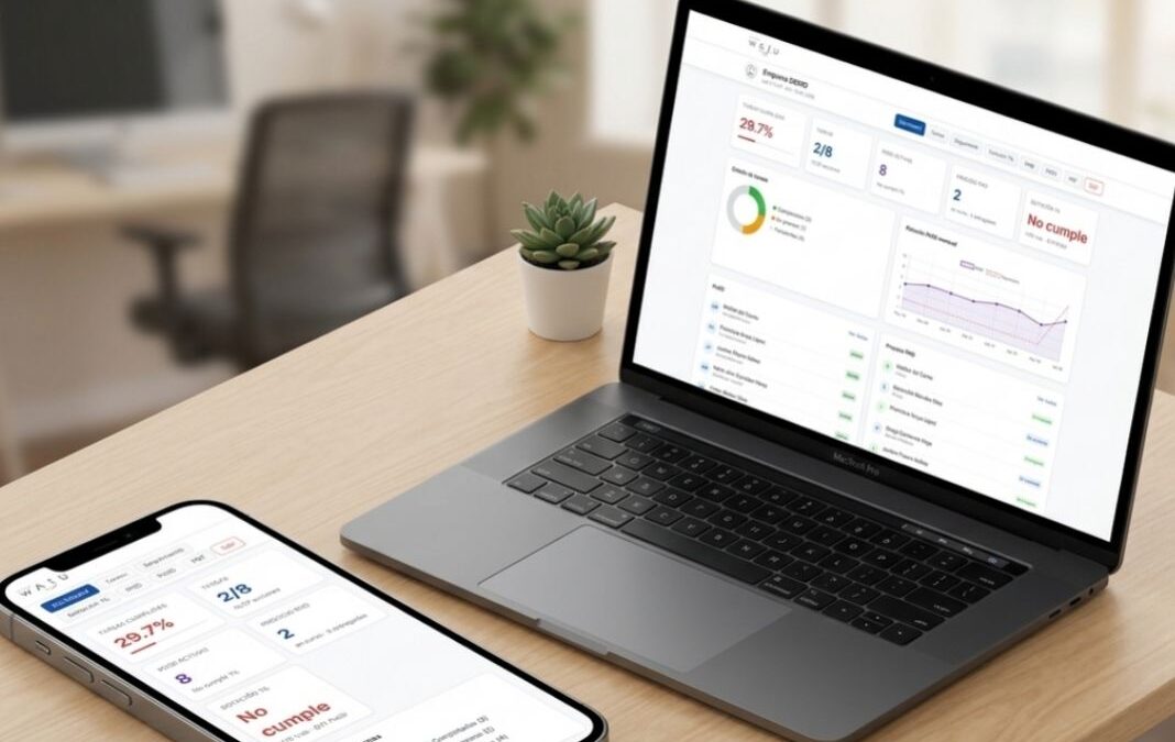 Computador y smartphone mostrando App Wazú