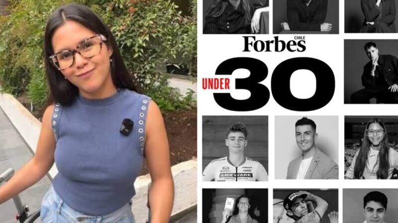 Joven con discapacidad física sonriendo a la cámara y portada revista Forbes Chile