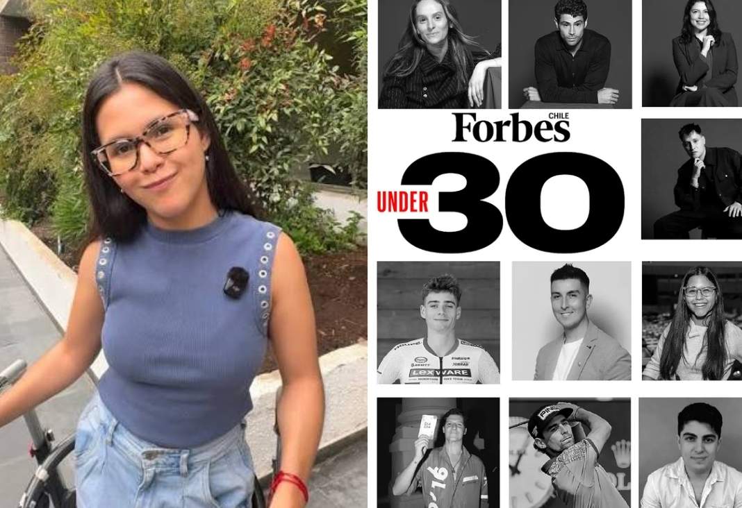 Joven con discapacidad física sonriendo a la cámara y portada revista Forbes Chile