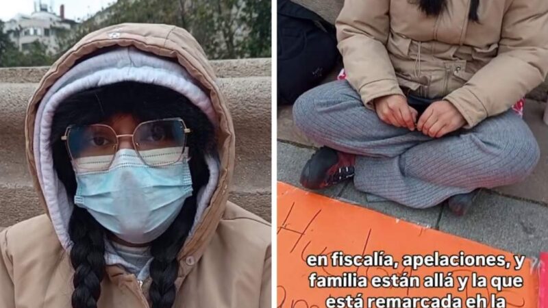 Mujer afuera de la moneda en huelga de hambre