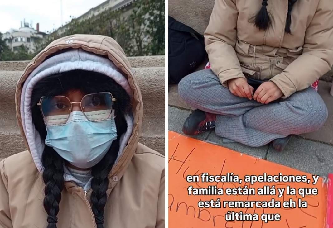 Mujer afuera de la moneda en huelga de hambre