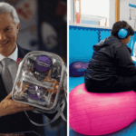 presidente kast y niños de espaldas con audífonos sobre una pelota