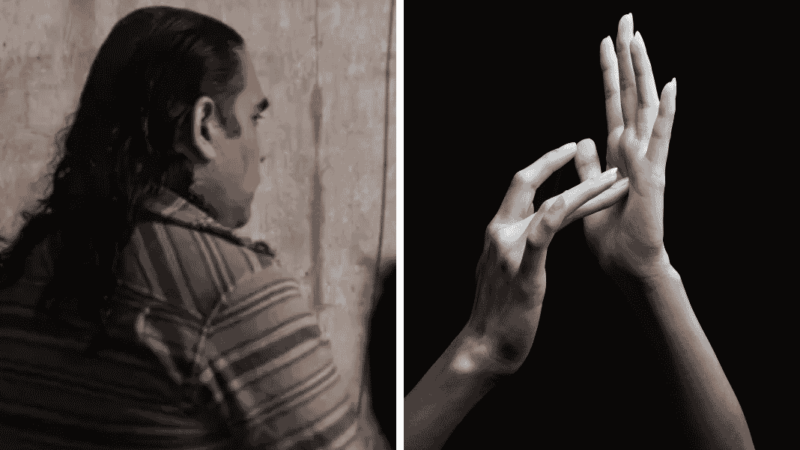 hombre de espalda en tribunales | mano de mujer haciendo seña