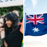 Una pareja de mujeres y la bandera de Australia