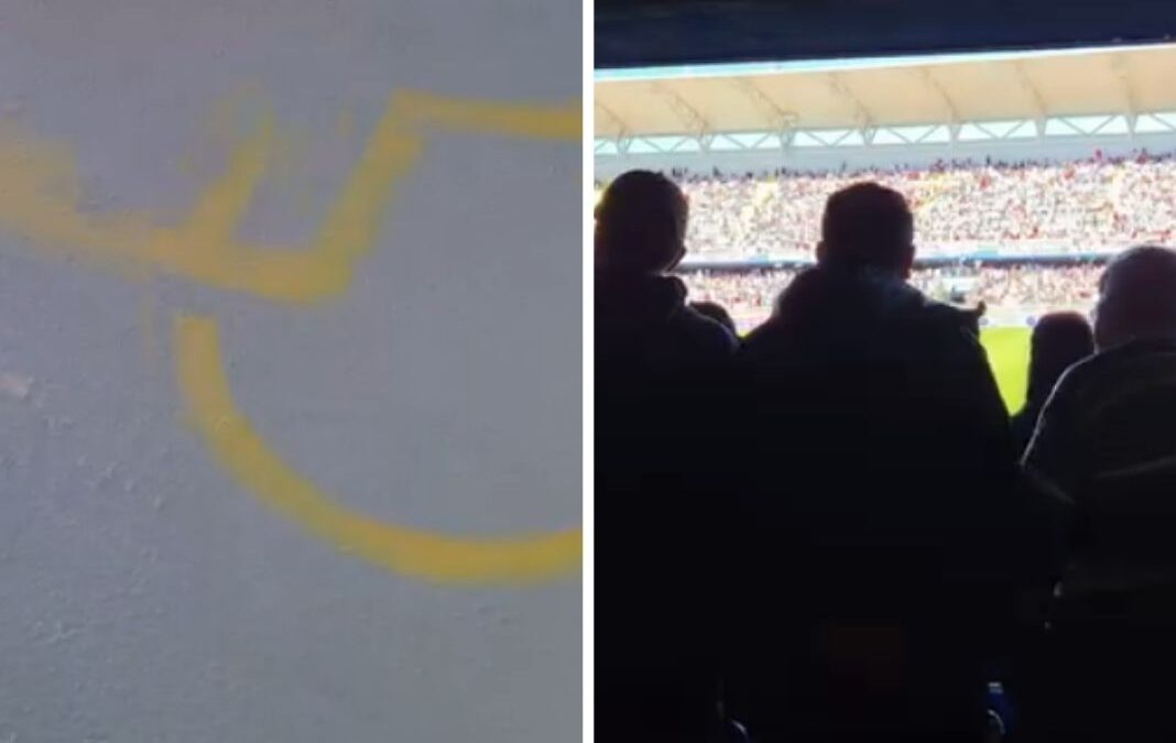 señal de accesibilidad universal y público de pie en estadio