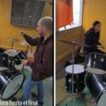 Capturas de pantalla de video de profesor enseñando batería a una estudiante sorda