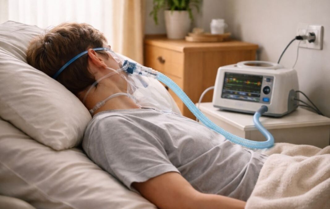Hombre electrodependiente acostado