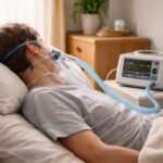 Hombre electrodependiente acostado