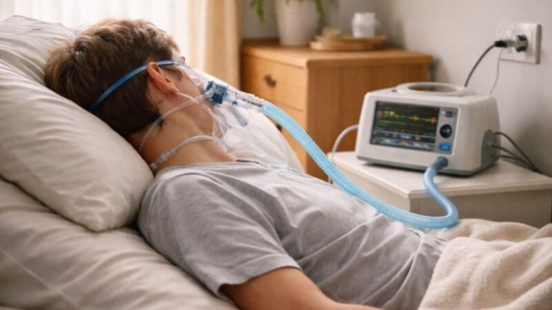 Hombre electrodependiente acostado