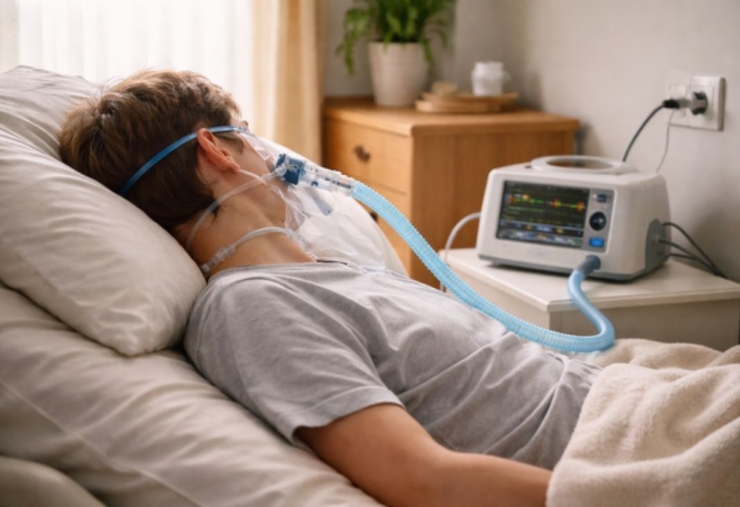Hombre electrodependiente acostado