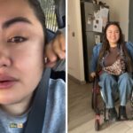 Mujer llorando y en silla de ruedas